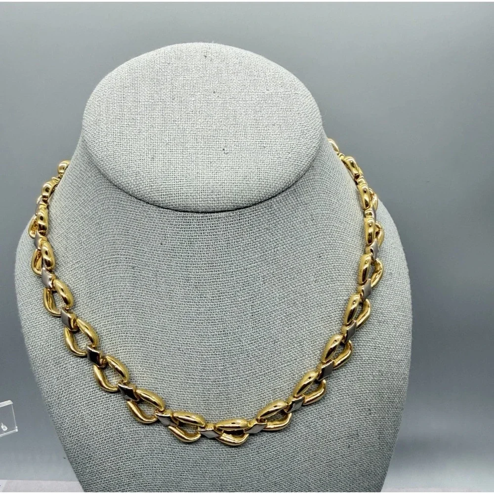 Mixed Metal Gold Silver Tone Dimensional Open Link Necklace Bracelet Earring Set
